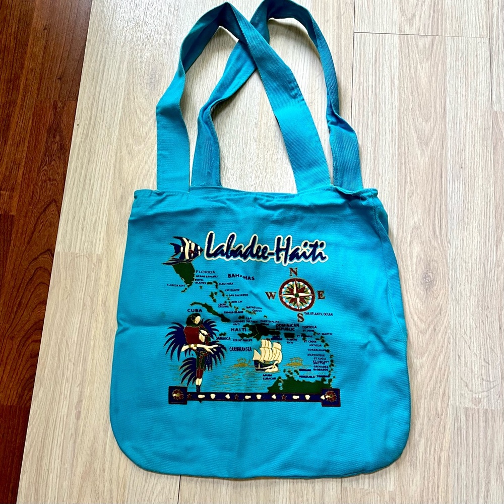 NWOT~Cotton Tote Bag-Labadee-Haiti~Jewel Blue